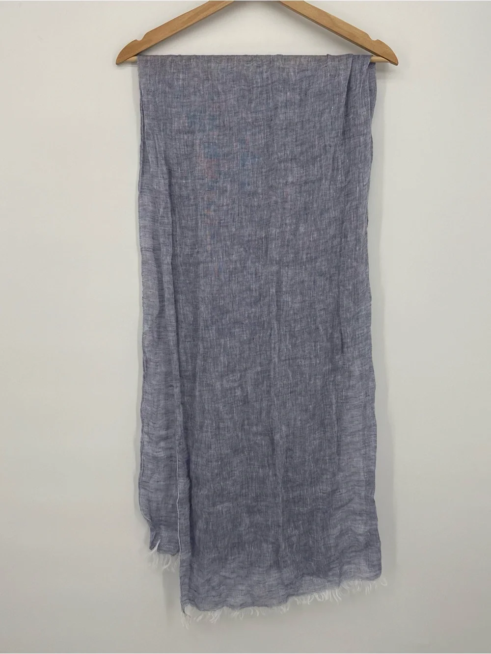 Unbranded Blue Linen Lightweight Frayed Scarf Wrap Accessory